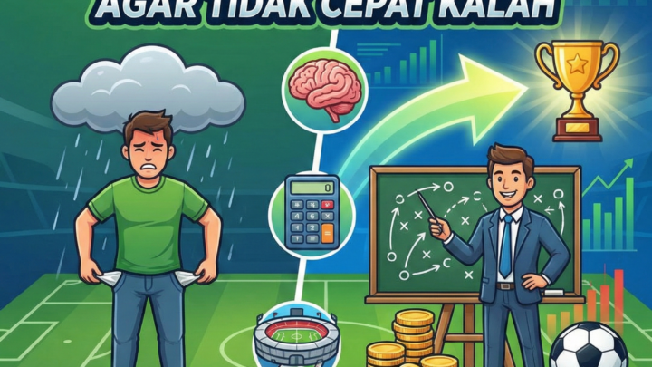 Ilustrasi strategi cerdas bermain parlay bola dan manajemen modal agar tidak cepat kalah.