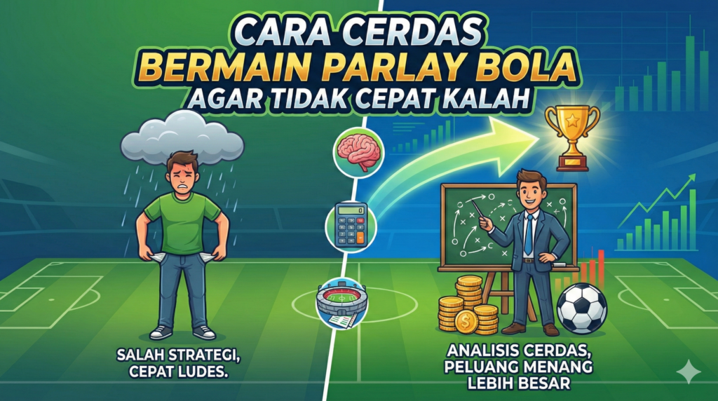 Ilustrasi strategi cerdas bermain parlay bola dan manajemen modal agar tidak cepat kalah,